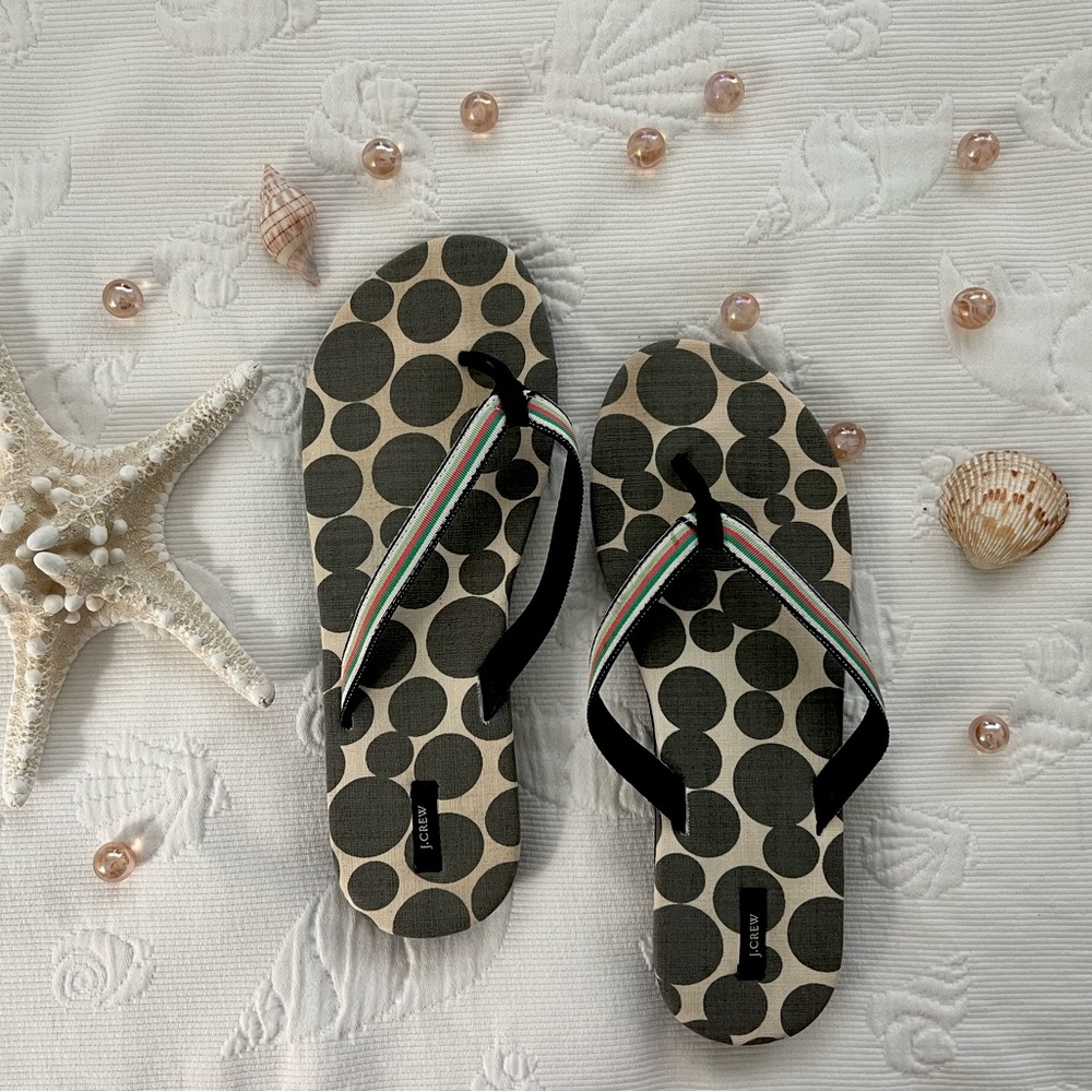 J.Crew Thin Stripe Grosgrain Summer Flip Flops NWOT Size 11